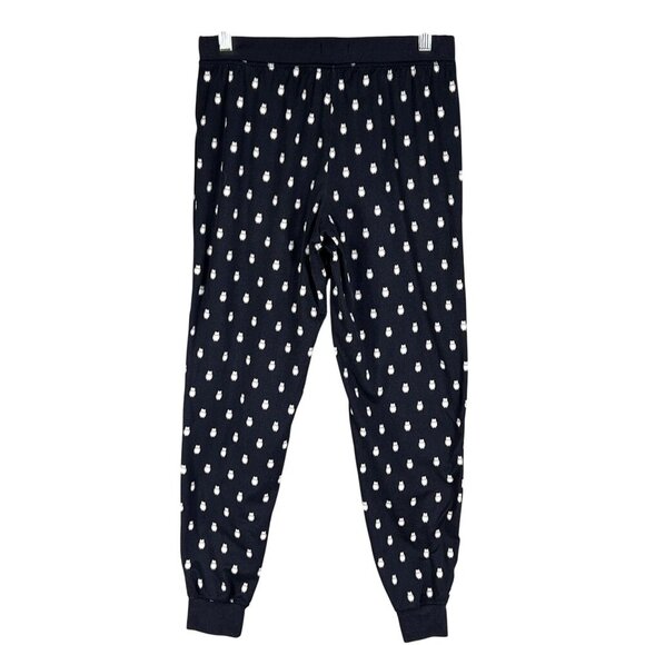 Kate Spade Womens S Navy Blue Owl Henley Jogger PJ Set Long Sleeves Button Front - Picture 5 of 16